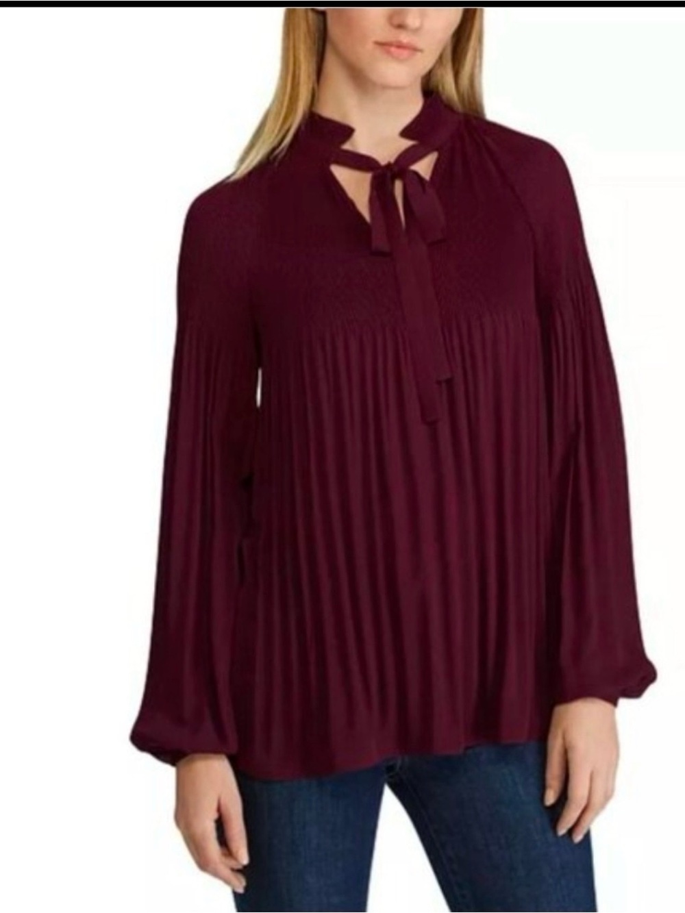 Lauren Ralph Lauren Pleated Accordiom Neck Toe Blouse Size L